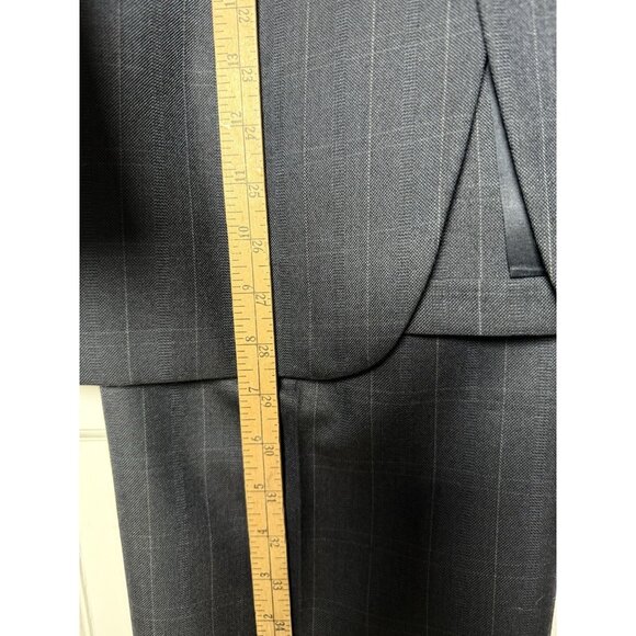 Gant Men’s 2 Piece Navy Blue Windowpane Check Pleated Euro Fit Suit Size In Disc - Picture 13 of 16